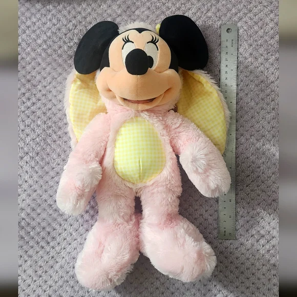 Disney Store Minnie Mouse Plush Easter Bunny Toy Pink Yellow - Picture 3 of 3